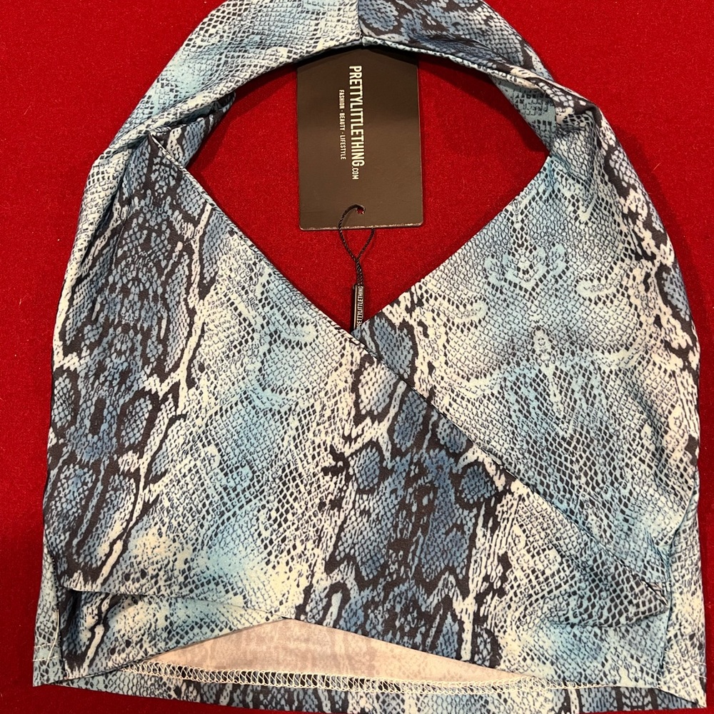Pretty Little Thing Blue Snake Style Halter Top